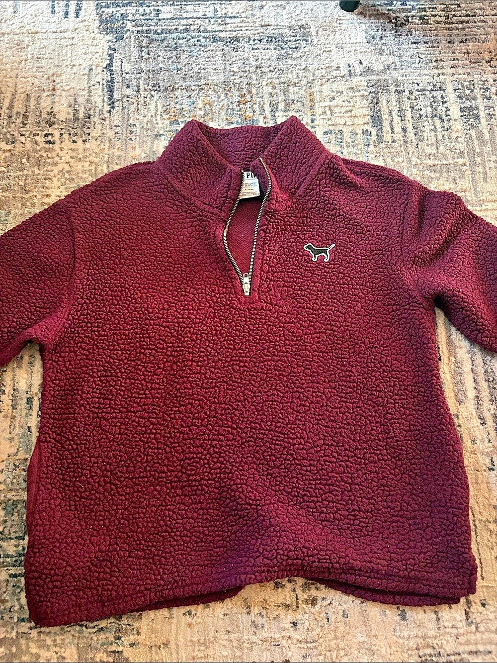 PINK Burgundy Quarter-Zip Teddy Pullover